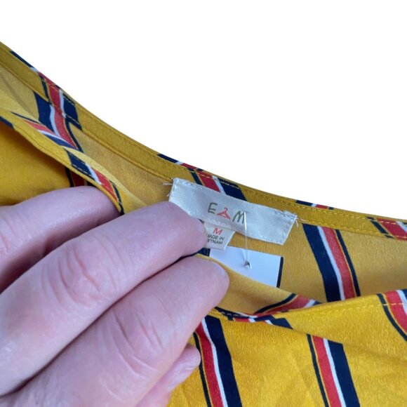 E&M Top Womens Size M Striped One-Shoulder Top With Adjustable Strap Yellow Red - Picture 4 of 7
